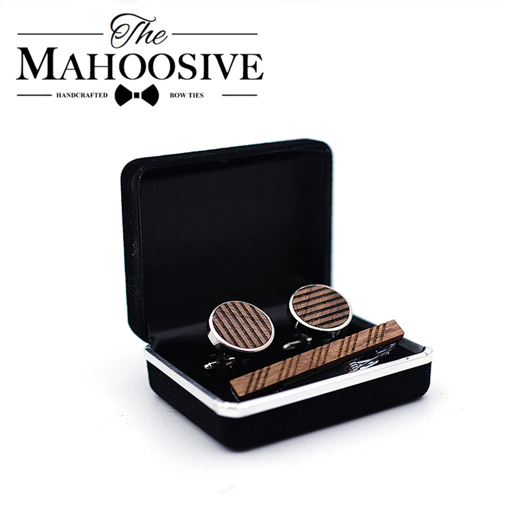Tie Bar Set Gift - High Quality Wood Cuff links necktie