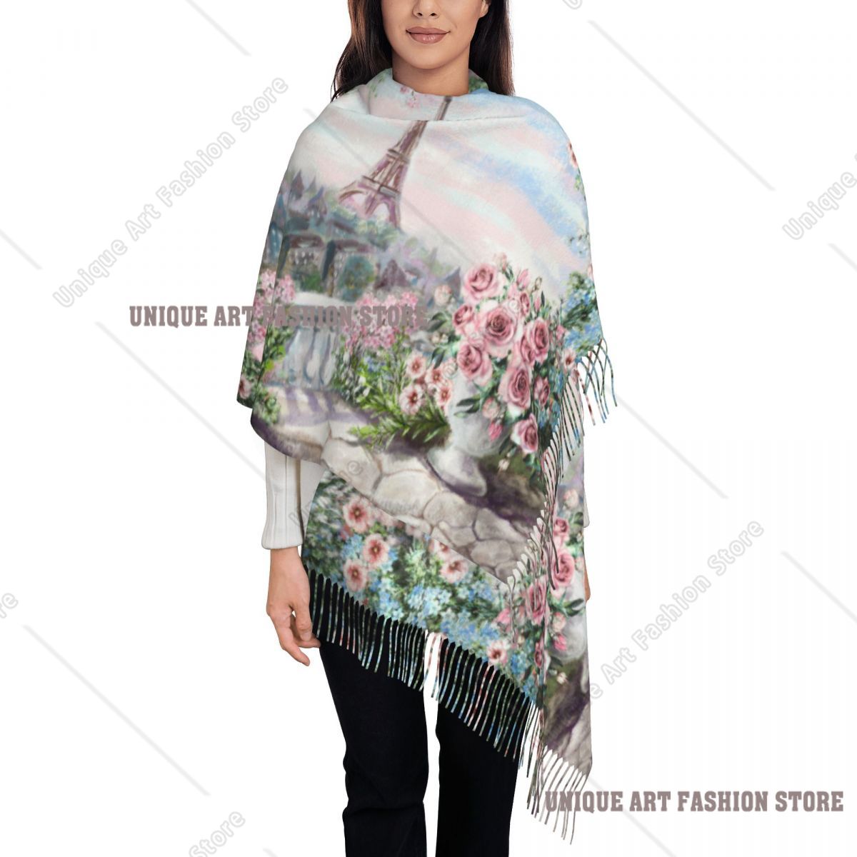 Pashmina Wrap Large - Oil Painting France Paris Eiffel Tower