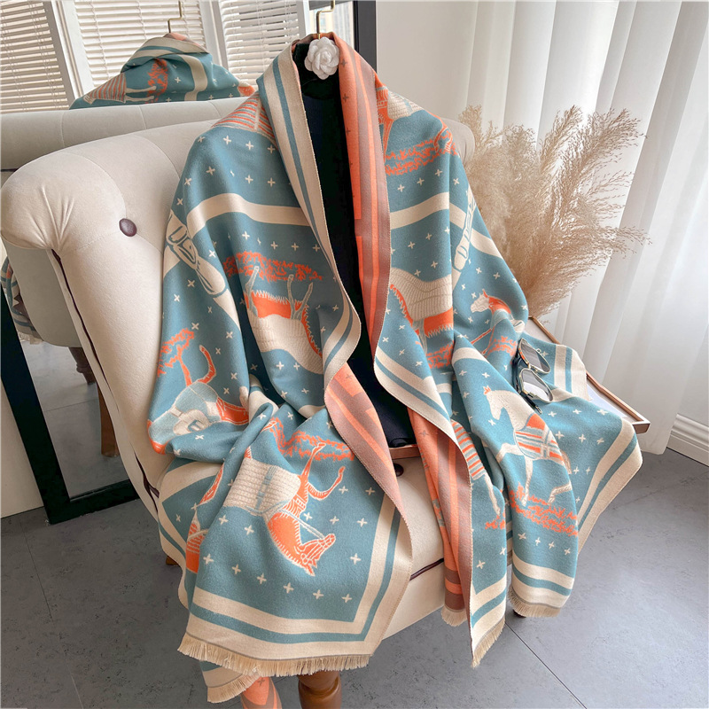 Woven Scarf Blanket - Luxury Horse Print Thick Cashmere Blanket