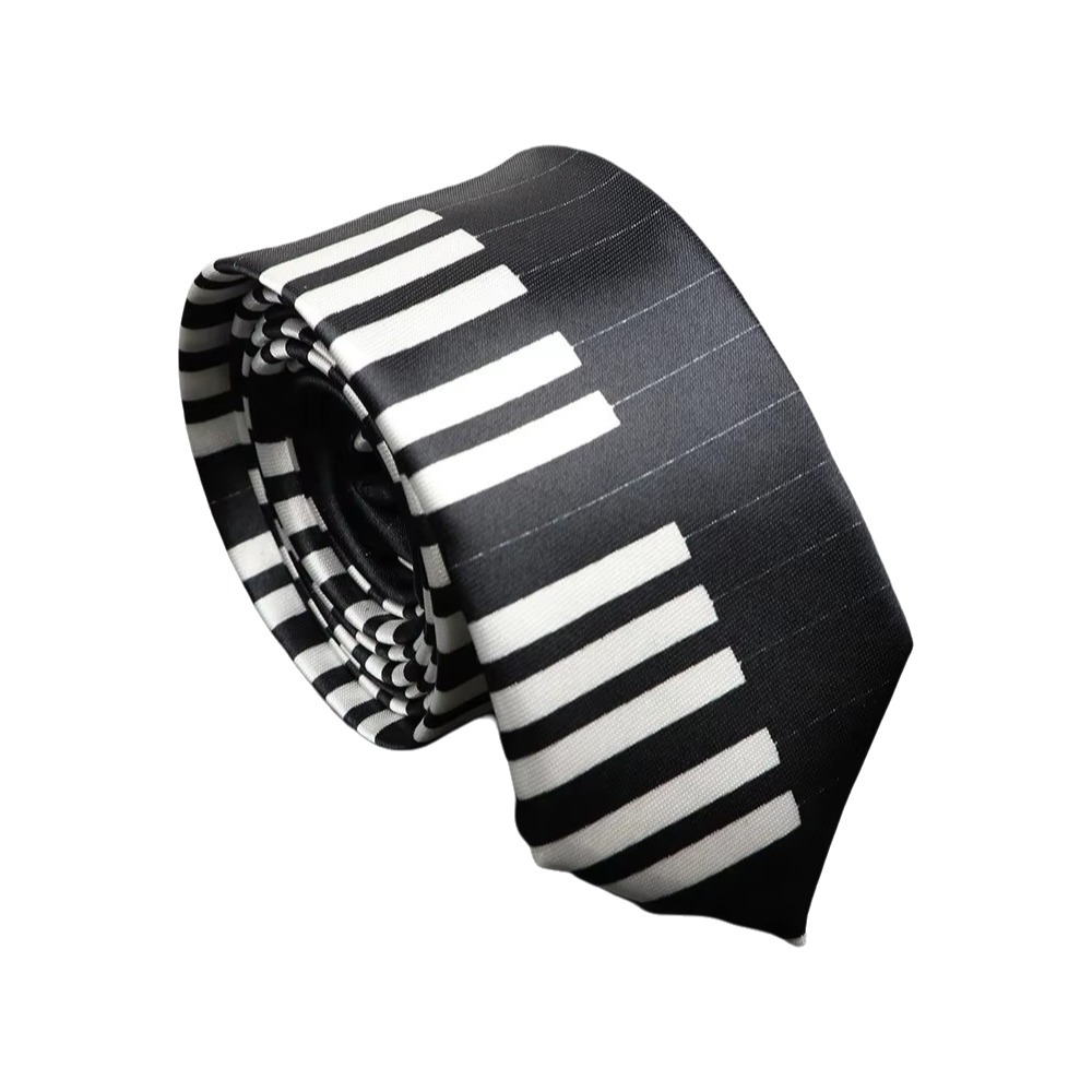 Skinny Tie Men - Simple Skinny Piano Necktie Slim White