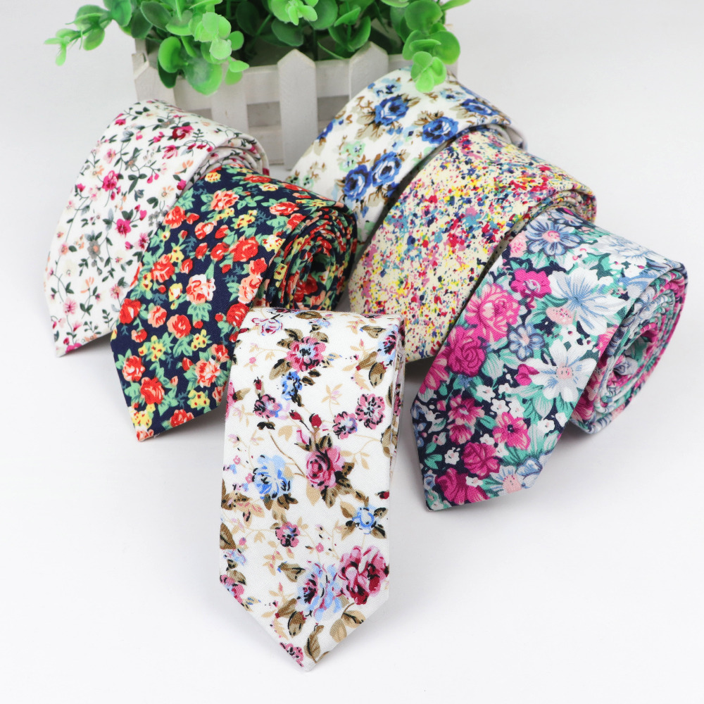 Skinny Tie Men - Cotton Flower Tie Men's Colourful Floral