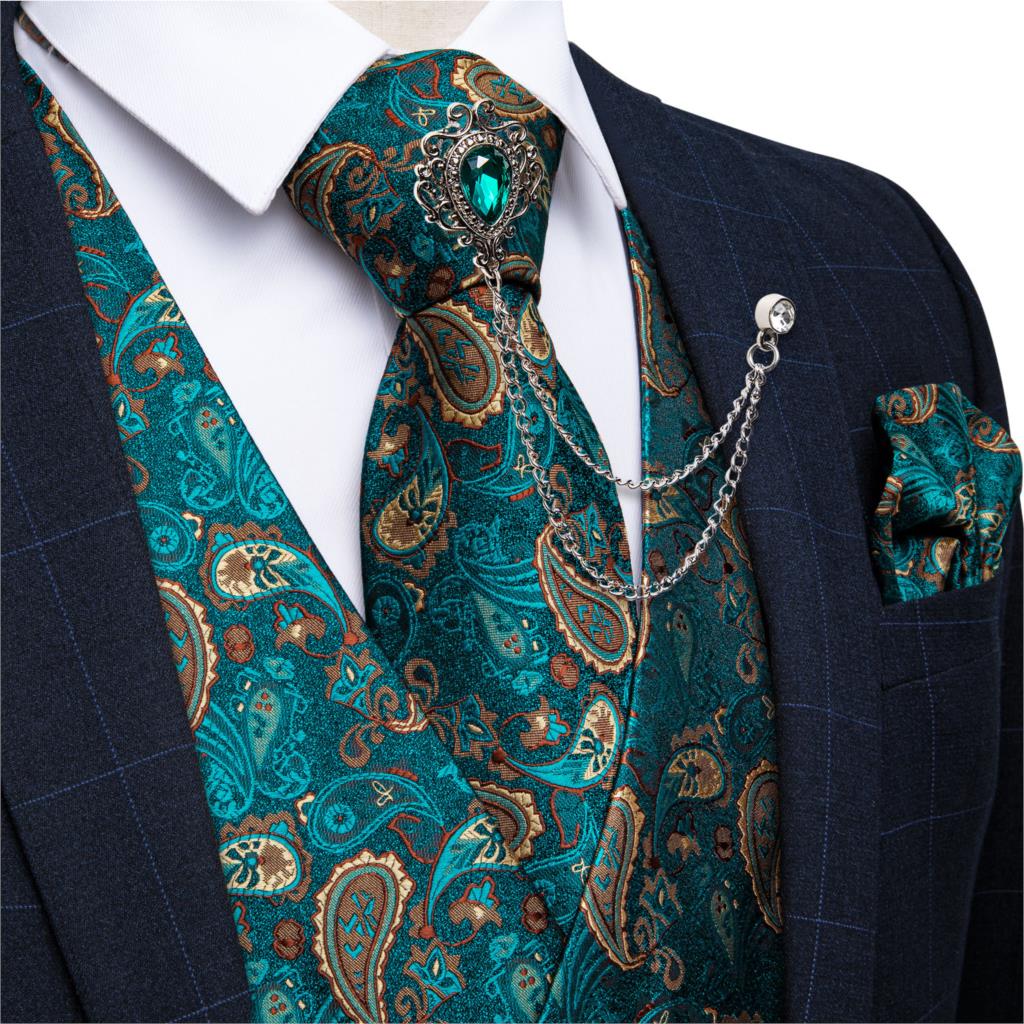 Pocket Square Set - New Teal Green Paisley Formal Dress