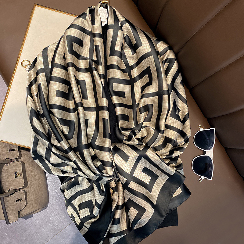 Face Scarf Mask - Fashion Print Large Shawl Wraps Silk