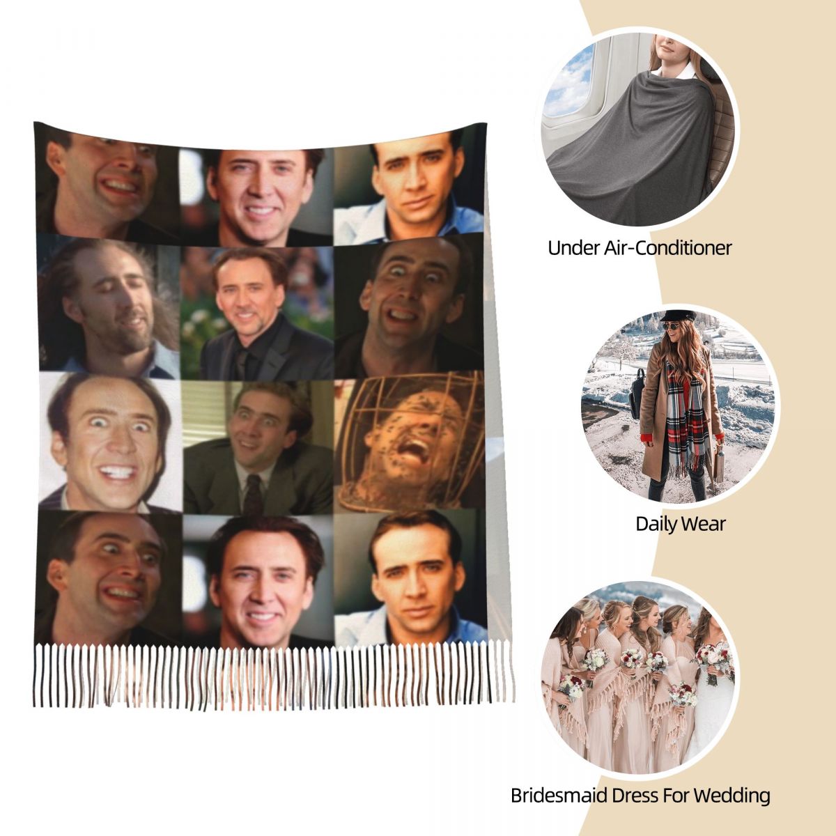 Nicolas Cage Funny Face Meme S - Pashmina Wrap Large 评论和价格