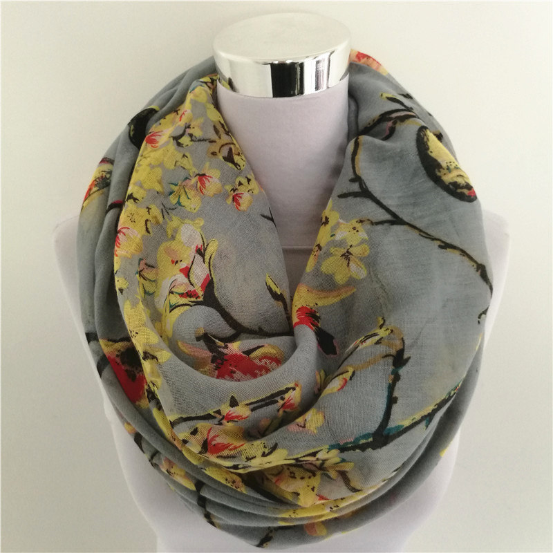 New Magpie Bird print Viscose  - Infinity Scarf Knit 评论和价格
