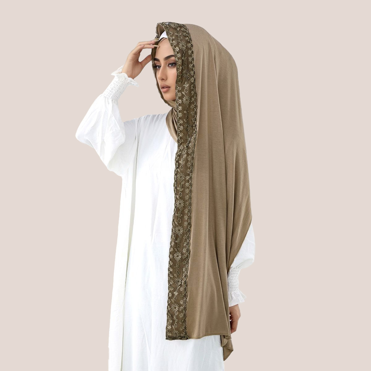 Lace Embroidery Cotton Jersey  - Head Wrap Turban 评论和价格