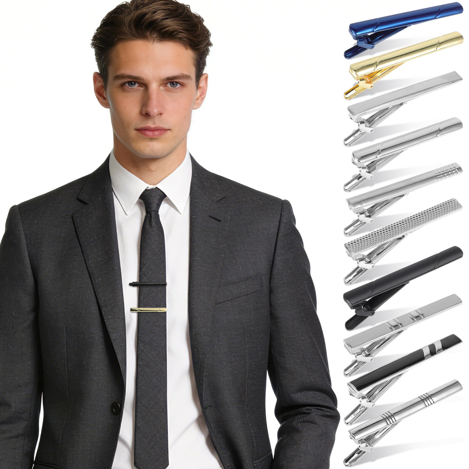 10Pcs Necktie Clip Set Elegant - Tie Bar Set Gift 评论和价格