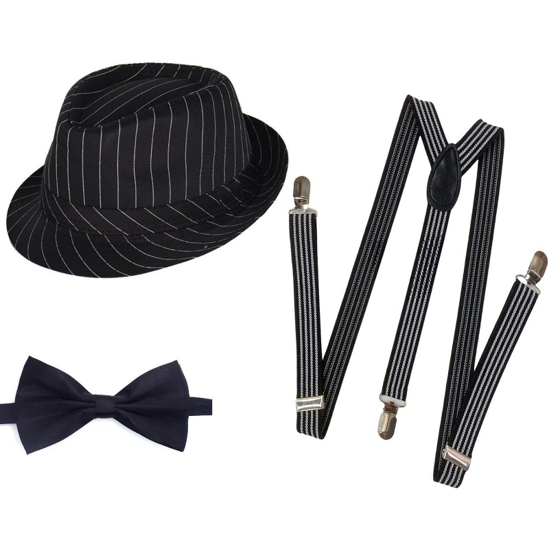 1920s Mens Costume Fedora Hat  - Bow Tie Pre Tied 评论和价格