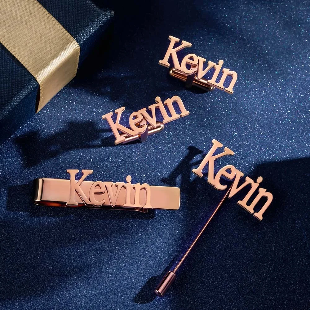 Personalized Cufflinks/Lapel P - Tie Bar Set Gift 评论和价格