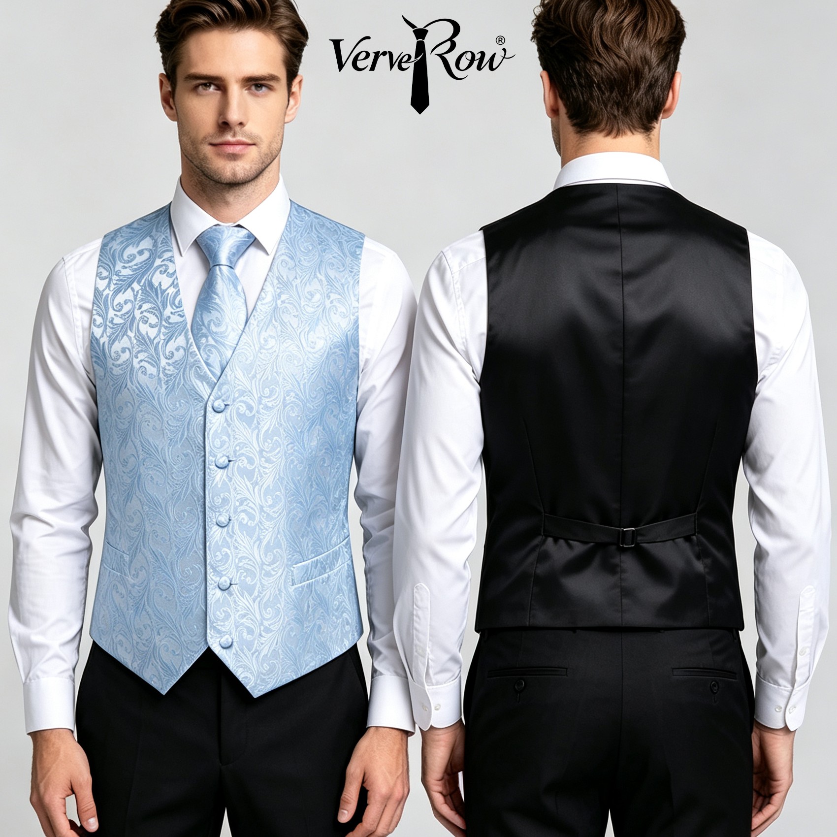 Light Blue Jacquard Vest Tie P - Pocket Square Set 评论和价格