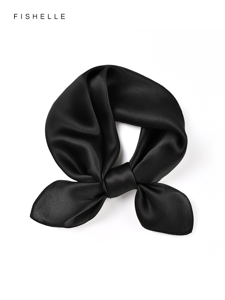 Solid color black pure silk sc - Silk Neck Scarf 评论和价格