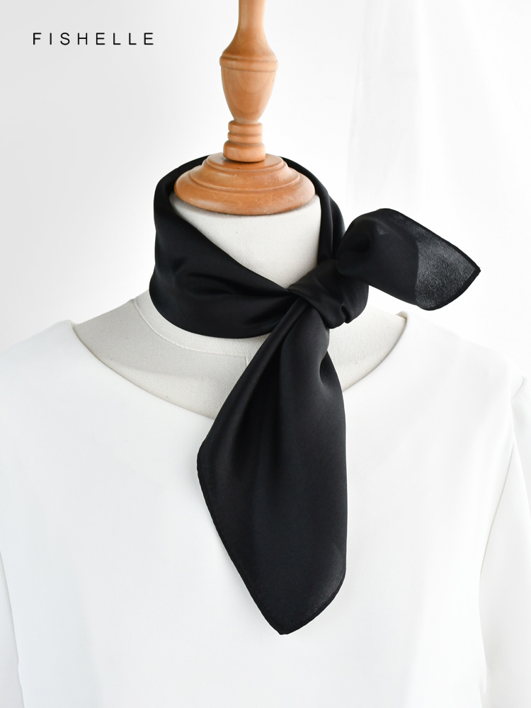 Solid color black pure silk sc - Silk Neck Scarf 评论和价格